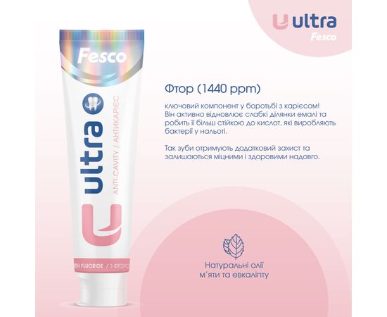 Зубная паста Fesco Ultra Anti-Cavity Антикариес 100 мл (4820204701963), изображение 4 Зубная паста Fesco Ultra Anti-Cavity Антикариес 100 мл (4820204701963), изображение 4