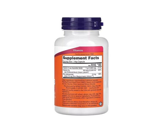 Витаминно-минеральный комплекс Now Foods Витамин C-1000, Цинк и витамин D3, Vitamin C-1000 Zinc & D-3, 100 вегетар (NF0696), изображение 2 Витаминно-минеральный комплекс Now Foods Витамин C-1000, Цинк и витамин D3, Vitamin C-1000 Zinc & D-3, 100 вегетар (NF0696), изображение 2