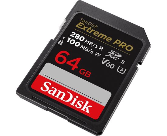 Карта памяти SanDisk 64GB SD class 10 UHS-I U3 V60 R280/W100MB/s Extreme PRO (SDSDXEP-064G-GN4IN), изображение 2 Карта памяти SanDisk 64GB SD class 10 UHS-I U3 V60 R280/W100MB/s Extreme PRO (SDSDXEP-064G-GN4IN), изображение 2