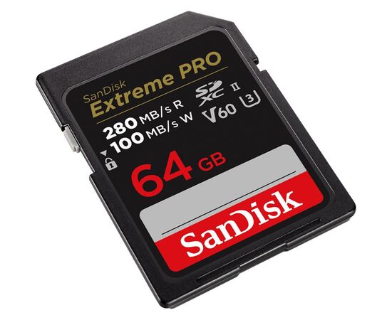 Карта памяти SanDisk 64GB SD class 10 UHS-I U3 V60 R280/W100MB/s Extreme PRO (SDSDXEP-064G-GN4IN), изображение 3 Карта памяти SanDisk 64GB SD class 10 UHS-I U3 V60 R280/W100MB/s Extreme PRO (SDSDXEP-064G-GN4IN), изображение 3