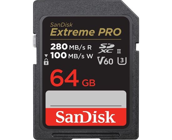 Карта памяти SanDisk 64GB SD class 10 UHS-I U3 V60 R280/W100MB/s Extreme PRO (SDSDXEP-064G-GN4IN)