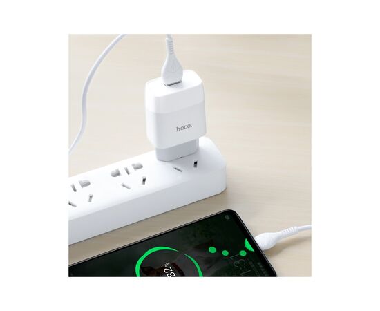 Зарядное устройство HOCO C72A USB + cable USB to USB-C 10.5W White (Hoco C72AW/Tc), изображение 6 Зарядное устройство HOCO C72A USB + cable USB to USB-C 10.5W White (Hoco C72AW/Tc), изображение 6