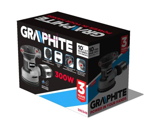 Шлифовальная машина Graphite эксцентриковая 300W, 125мм, 7000-13000об/мин (59G348), изображение 9