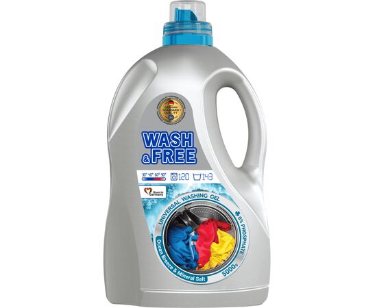 Гель для стирки Wash&Free Универсальный Морская свежесть с нотками минеральной соли 5 кг (4823128005216)