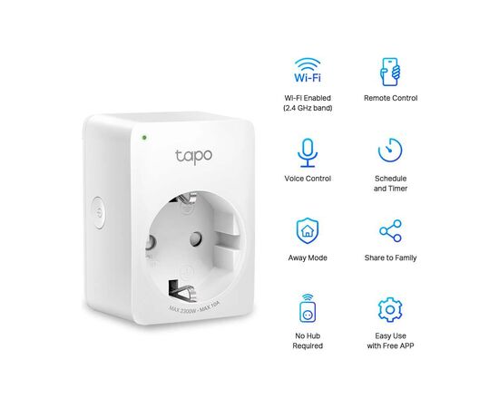 Умная розетка TP-Link Tapo P100M N300 BT 10A (TAPO-P100M), изображение 6 Умная розетка TP-Link Tapo P100M N300 BT 10A (TAPO-P100M), изображение 6