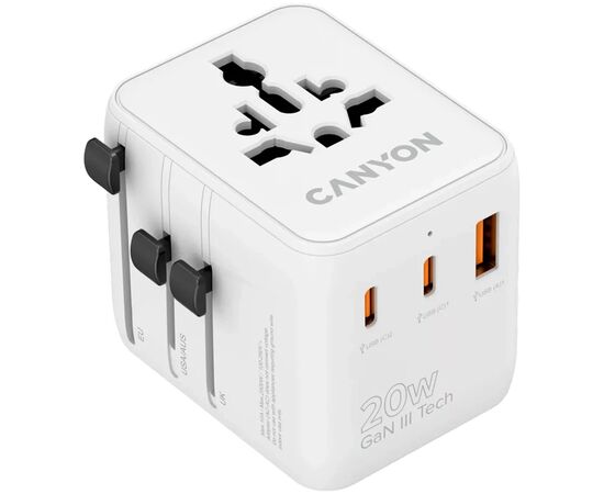 Зарядний пристрій Canyon OnTour 20 2xUCB-C + USB-A EU/UK/US/AUS 20W White (CNS-TA20W1005W)