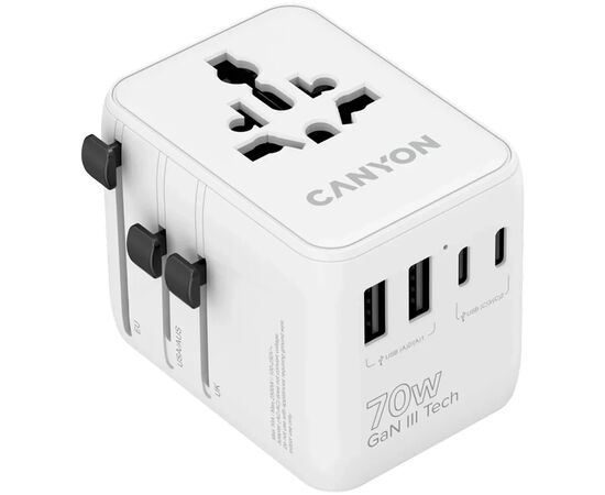 Зарядний пристрій Canyon OnTour 70 3xUSB-C + 2xUSB-A EU/UK/US/AUS 70W White (CNS-TA70W1006W)