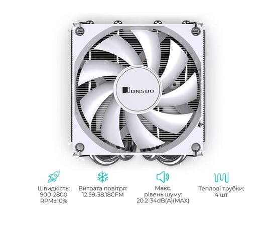 Кулер до процесора JONSBO HP400S White, зображення 11 Кулер до процесора JONSBO HP400S White, зображення 11