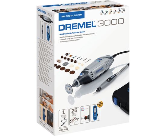 Гравер Dremel 3000-1/25 130W, 10000-33000об/мин, 25 насадок, кейс (F.013.300.0JP), изображение 4 Гравер Dremel 3000-1/25 130W, 10000-33000об/мин, 25 насадок, кейс (F.013.300.0JP), изображение 4