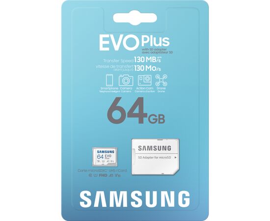 Карта памяти Samsung 64GB microSDXC class 10 EVO PLUS UHS-I (MB-MC64KA/RU), изображение 8 Карта памяти Samsung 64GB microSDXC class 10 EVO PLUS UHS-I (MB-MC64KA/RU), изображение 8