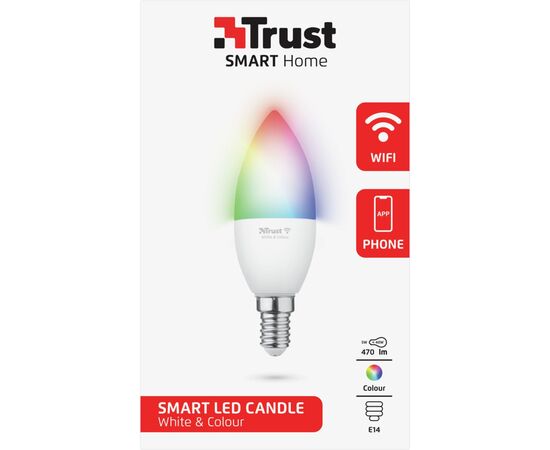 Умная лампочка Trust E14 470 Lumen, 1800-6500k, RGBCW, white (71280_TRUST), изображение 3 Умная лампочка Trust E14 470 Lumen, 1800-6500k, RGBCW, white (71280_TRUST), изображение 3