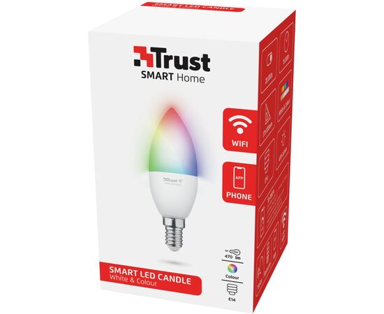 Умная лампочка Trust E14 470 Lumen, 1800-6500k, RGBCW, white (71280_TRUST), изображение 4 Умная лампочка Trust E14 470 Lumen, 1800-6500k, RGBCW, white (71280_TRUST), изображение 4