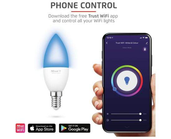 Умная лампочка Trust E14 470 Lumen, 1800-6500k, RGBCW, white (71280_TRUST), изображение 6 Умная лампочка Trust E14 470 Lumen, 1800-6500k, RGBCW, white (71280_TRUST), изображение 6