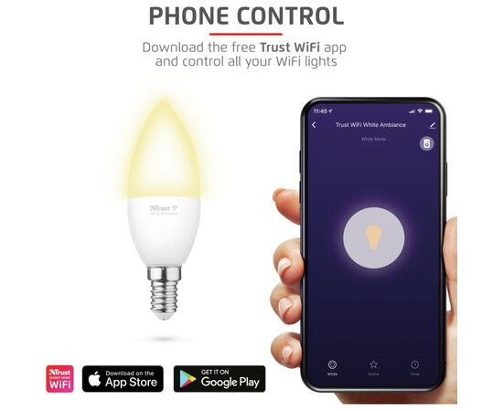 Умная лампочка Trust E14 470 Lumen, 1800-6500k, white (71284_TRUST), изображение 6 Умная лампочка Trust E14 470 Lumen, 1800-6500k, white (71284_TRUST), изображение 6