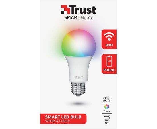 Умная лампочка Trust E27 806 Lumen, 1800-6500k, RGBCW, white (71281_TRUST), изображение 3 Умная лампочка Trust E27 806 Lumen, 1800-6500k, RGBCW, white (71281_TRUST), изображение 3
