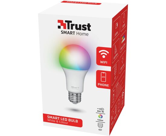 Умная лампочка Trust E27 806 Lumen, 1800-6500k, RGBCW, white (71281_TRUST), изображение 4 Умная лампочка Trust E27 806 Lumen, 1800-6500k, RGBCW, white (71281_TRUST), изображение 4