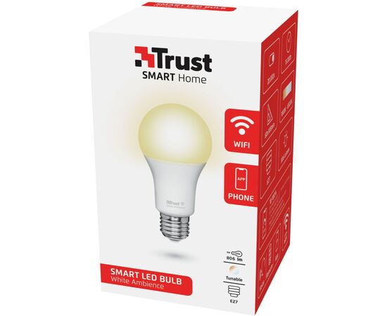 Умная лампочка Trust E27 806 Lumen, 1800-6500k, white (71285_TRUST), изображение 4 Умная лампочка Trust E27 806 Lumen, 1800-6500k, white (71285_TRUST), изображение 4