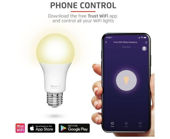 Умная лампочка Trust E27 806 Lumen, 1800-6500k, white (71285_TRUST), изображение 6 Умная лампочка Trust E27 806 Lumen, 1800-6500k, white (71285_TRUST), изображение 6