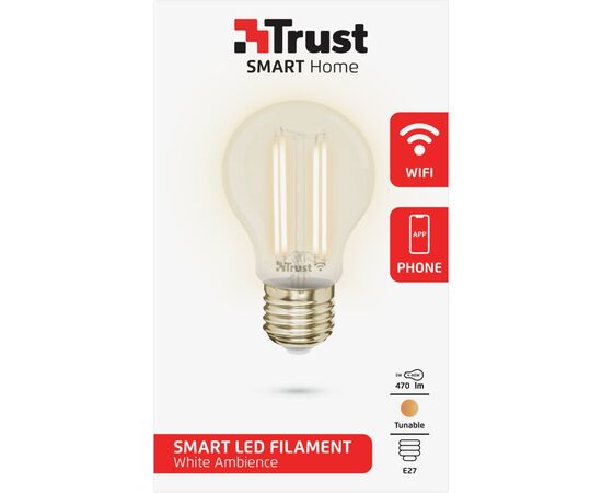 Умная лампочка Trust E27 LED FILAMENT 470 Lumen, 1800-2700k, white (71287_TRUST), изображение 3 Умная лампочка Trust E27 LED FILAMENT 470 Lumen, 1800-2700k, white (71287_TRUST), изображение 3