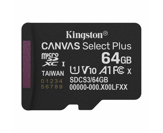 Карта пам'яті Kingston 64GB microSDXC class 10 UHS-I V10 A1 Canvas Select Plus (SDCS3/64GBSP)