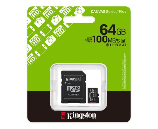 Карта памяти Kingston 64GB microSDXC class 10 UHS-I V10 A1 Canvas Select Plus (SDCS3/64GB), изображение 3 Карта памяти Kingston 64GB microSDXC class 10 UHS-I V10 A1 Canvas Select Plus (SDCS3/64GB), изображение 3