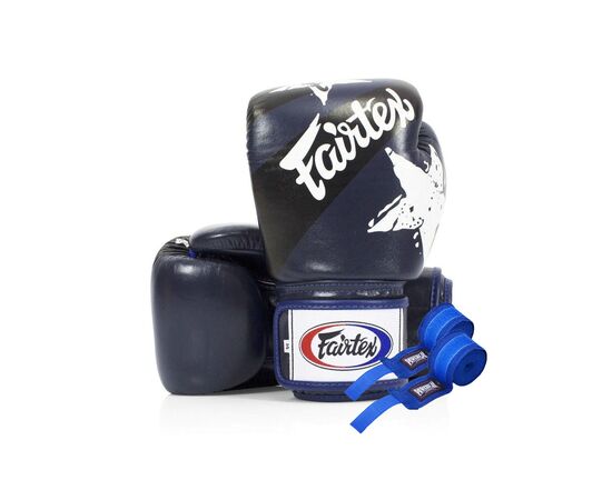 Боксерские перчатки Fairtex BGV1 Nation Print Blue 14 унцій (бинти в комплекті) (BGV1_Print_14oz_Blue)