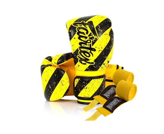 Боксерские перчатки Fairtex BGV14Y Yellow/Black 10 унцій (бинти в комплекті) (BGV14Y_10oz_Yellow/Black)