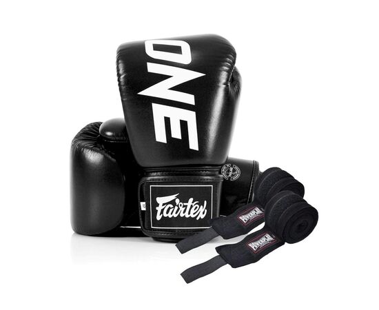 Боксерские перчатки Fairtex BGV1-ONE (натуральна шкіра) Black 16 унцій (бинти в комплекті) (BGV1-ONE_16oz_Black)