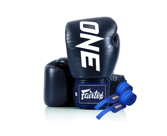 Боксерские перчатки Fairtex BGV1-ONE (натуральна шкіра) Blue 14 унцій (бинти в комплекті) (BGV1-ONE_14oz_Blue)
