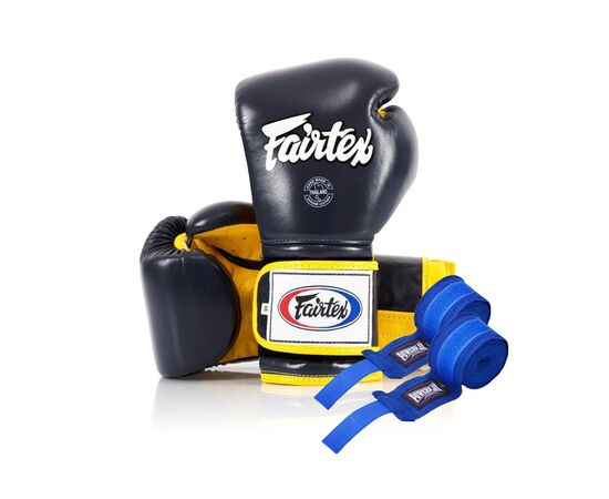 Боксерські рукавички Fairtex BGV9 Mexican Blue/Yellow 10 унцій (бинти в комплекті) (BGV9_Mexican_10oz_Blue/Y)