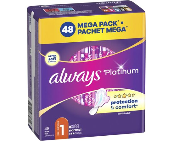 Гигиенические прокладки Always Platinum Normal Размер 1 48 шт. (8700216784719), изображение 2 Гигиенические прокладки Always Platinum Normal Размер 1 48 шт. (8700216784719), изображение 2