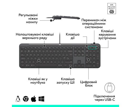 Комплект Logitech Signature Slim MK620 for Business USB-C UA Graphite (920-013349), зображення 4 Комплект Logitech Signature Slim MK620 for Business USB-C UA Graphite (920-013349), зображення 4