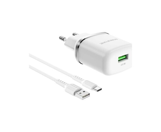 Зарядное устройство BOROFONE BA36A USB QC3.0 18W + cable USB to USB-C white (6931474716019), изображение 3 Зарядное устройство BOROFONE BA36A USB QC3.0 18W + cable USB to USB-C white (6931474716019), изображение 3