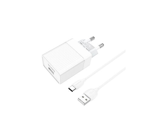 Зарядний пристрій BOROFONE BA47A USB QC3.0 18W + cable USB to USB-C white (6931474728319), зображення 2 Зарядний пристрій BOROFONE BA47A USB QC3.0 18W + cable USB to USB-C white (6931474728319), зображення 2