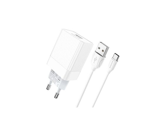 Зарядний пристрій BOROFONE BA47A USB QC3.0 18W + cable USB to USB-C white (6931474728319)