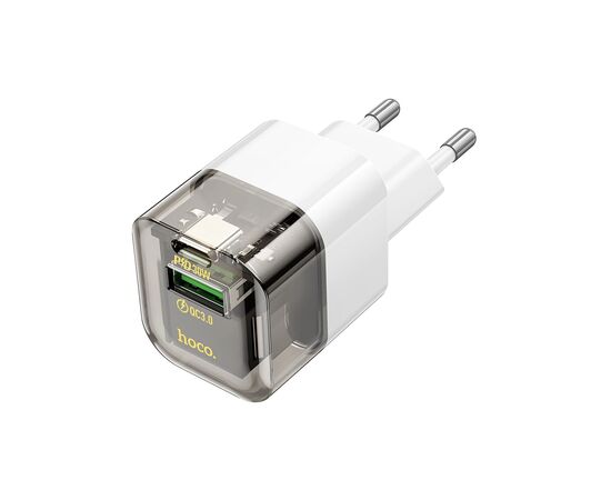Зарядное устройство HOCO C131A USB-C PD30W + 1xUSB QC3.0 transparent black (6942007609821)