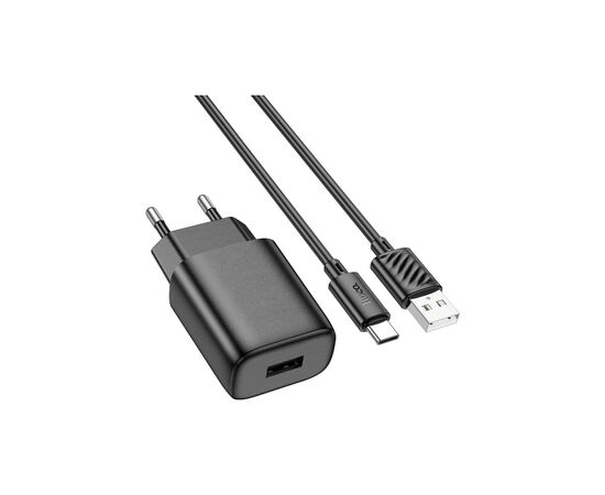 Зарядное устройство HOCO C134A USB + cable USB to USB-C 2.4A black (6942007621359)