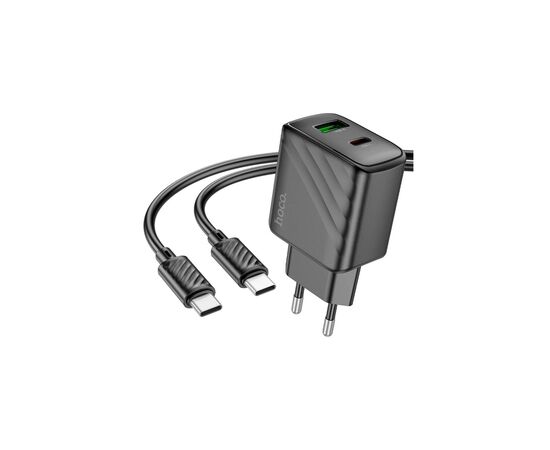 Зарядное устройство HOCO CS23A USB-C PD30W + 1xUSB QC3.0 + cable USB-C to USB-C black (6942007609968)