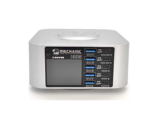 Зарядний пристрій MECHANIC 5xUSB-C PD + 5xUSB QC3.0 + Wireless Charging 15W LED indication 200W black (X-Power Plus-200W)