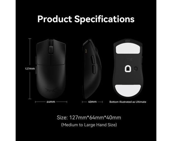 Мышка ATK Blazing Sky X1 Ultimate Wireless/USB Black (ATK-X1-ULTI-BLK), изображение 4 Мышка ATK Blazing Sky X1 Ultimate Wireless/USB Black (ATK-X1-ULTI-BLK), изображение 4