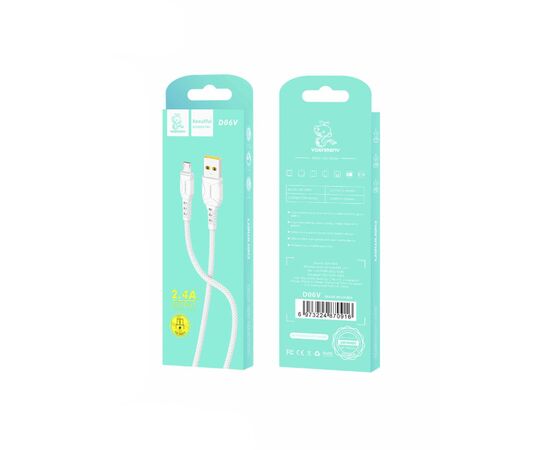 Дата кабель USB 2.0 AM to Micro 5P 1.0m 2.4A silicone white Denmen (DM-D06V-WH), зображення 4 Дата кабель USB 2.0 AM to Micro 5P 1.0m 2.4A silicone white Denmen (DM-D06V-WH), зображення 4
