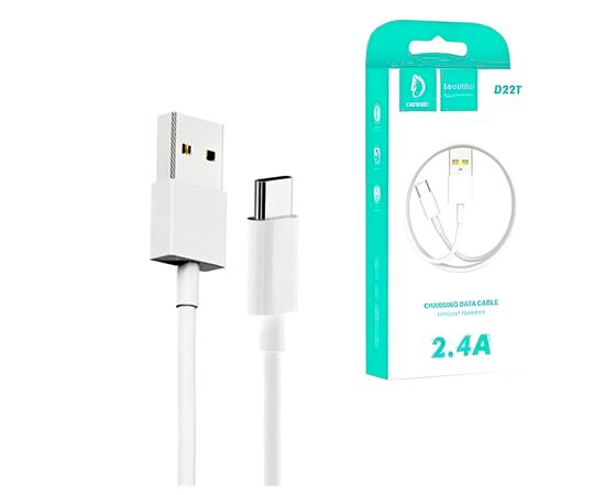 Дата кабель USB 2.0 AM to USB-C 1.0m 2.4A white Denmen (D22T-WH), зображення 2 Дата кабель USB 2.0 AM to USB-C 1.0m 2.4A white Denmen (D22T-WH), зображення 2