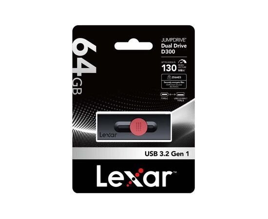USB флеш накопитель Lexar 64GB JumpDrive Dual Drive D300 USB/Type-C3.2 (LJDD300064G-BNBNG), изображение 4 USB флеш накопитель Lexar 64GB JumpDrive Dual Drive D300 USB/Type-C3.2 (LJDD300064G-BNBNG), изображение 4