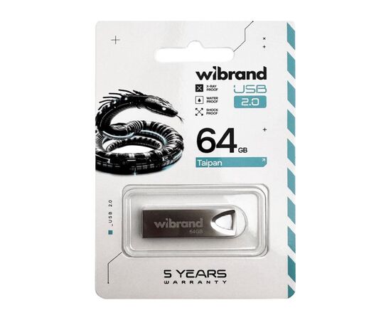 USB флеш накопитель Wibrand 64GB Taipan Silver USB 2.0 (WI2.0/TA64U2S), изображение 3 USB флеш накопитель Wibrand 64GB Taipan Silver USB 2.0 (WI2.0/TA64U2S), изображение 3