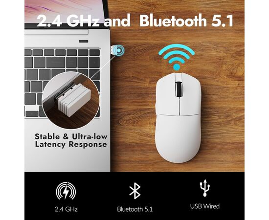 Мышка Lemokey G1 USB-A/USB-C/Wireless 8K White (G1-A2), изображение 2 Мышка Lemokey G1 USB-A/USB-C/Wireless 8K White (G1-A2), изображение 2