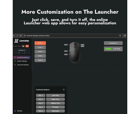 Мышка Lemokey G1 USB-A/USB-C/Wireless 8K Black (G1-A1), изображение 8 Мышка Lemokey G1 USB-A/USB-C/Wireless 8K Black (G1-A1), изображение 8