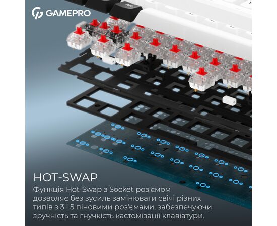 Клавіатура GamePro Asgard Valhalla MK210W Pro 65 RGB Wireless/Bluetooth/USB White (MK210W Pro), зображення 9 Клавіатура GamePro Asgard Valhalla MK210W Pro 65 RGB Wireless/Bluetooth/USB White (MK210W Pro), зображення 9