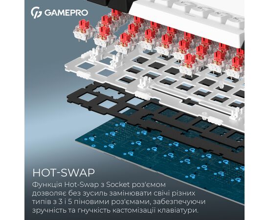 Клавіатура GamePro Asgard Valhalla MK160W Pro 75 RGB Wireless/Bluetooth/USB White (MK160W Pro), зображення 9 Клавіатура GamePro Asgard Valhalla MK160W Pro 75 RGB Wireless/Bluetooth/USB White (MK160W Pro), зображення 9