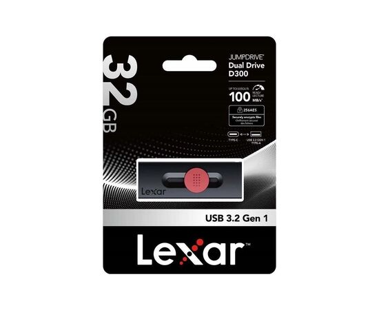 USB флеш накопитель Lexar 32GB JumpDrive Dual Drive D300 USB/Type-C3.2 (LJDD300032G-BNBNG), изображение 4 USB флеш накопитель Lexar 32GB JumpDrive Dual Drive D300 USB/Type-C3.2 (LJDD300032G-BNBNG), изображение 4