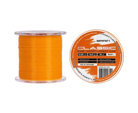 Леска Brain Classic Carp Line (solid orange) 600m 0.25mm 15lb 6.6kg (1858.81.09)